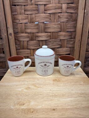 Country Kitchen Cafe Ceramic Canister and Mug Set